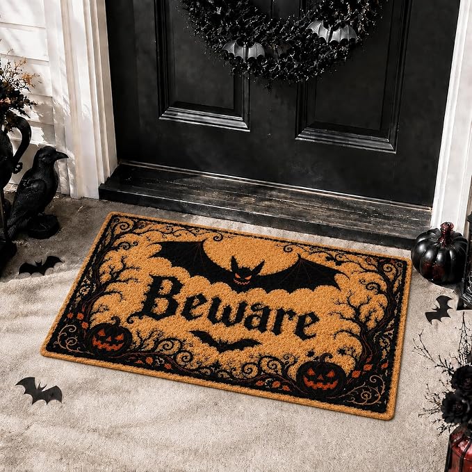 Halloween Door Mat Spooky Bat Gothic Halloween Doormat 16x24 Inches - skull door mat