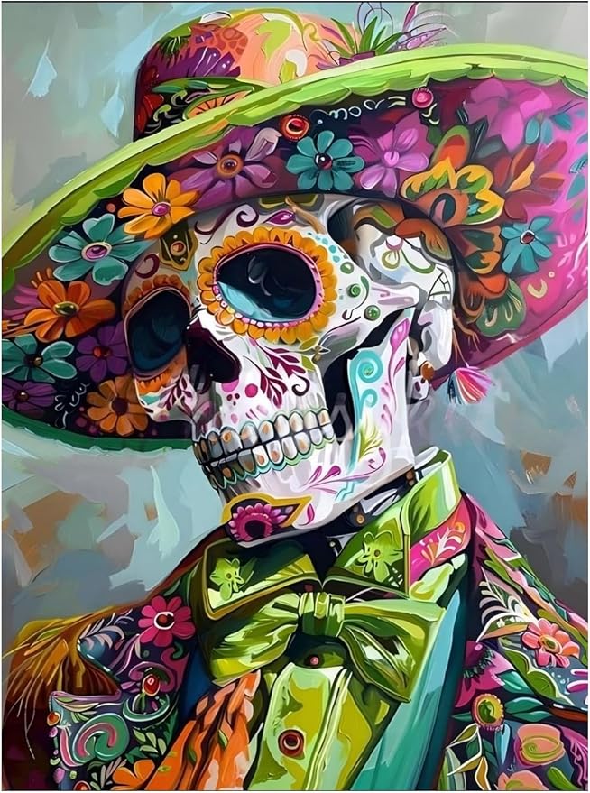 Flower Sugar Skull Diamond Art Kits for Adults, Diamond Art Painting Kits