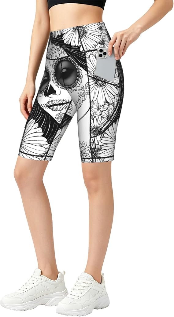 Floral Sugar Skull Portrait for Women's Capri Leggings - skull leggings