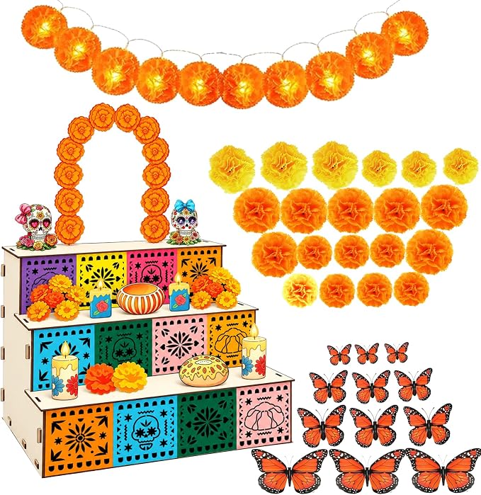 LED Day of the Dead Altar Kit, Light-Up Día de los Muertos Ofrenda Set - string light