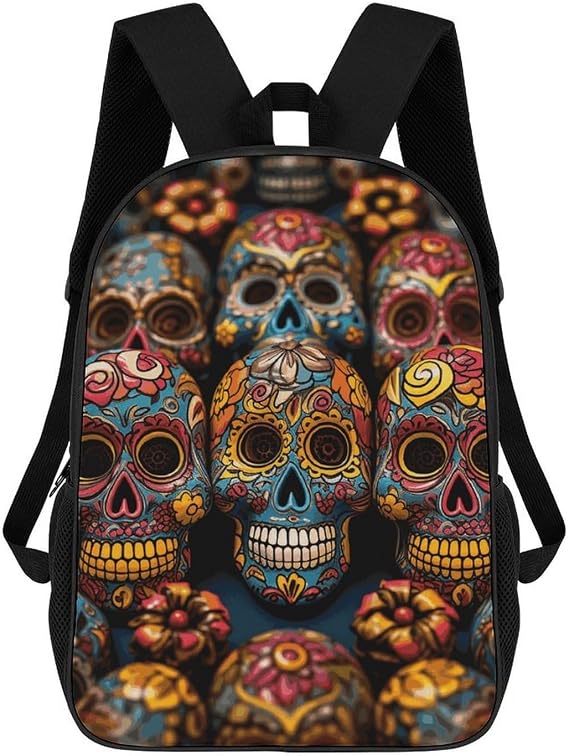 Colorful Sugar Skulls Large Laptop Backpack, 17 Inch Travel Bookbag - skull backpack