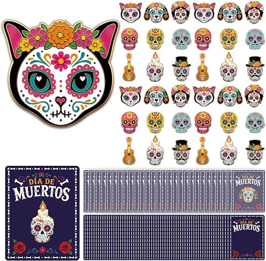 45 Sets Day of the Dead Sugar Skull Pins Skeleton Brooch Bulk Gifts - skull sticker