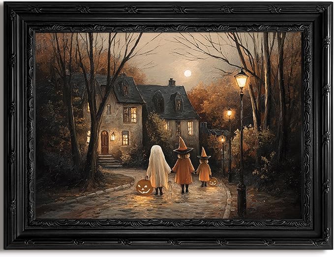 Halloween Wall Decor Art Ghost Poster Fall Vintage Prints 9x11 Framed - skull wall art