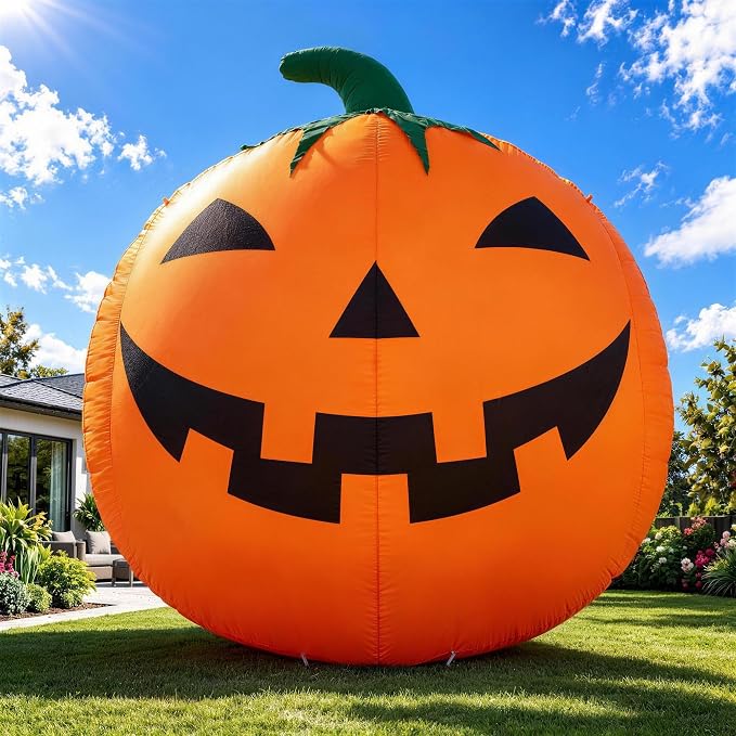 ZPISF 12 FT Halloween Inflatables Giant Pumpkin with Rotating LEDs - skull inflatable