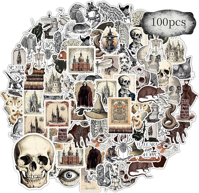 Vintage Halloween Stickers 100 Pieces Retro Horror Stickers for Journaling - skull sticker
