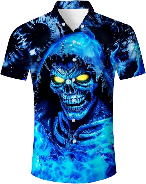 Goodstoworld Men's Novelty Hawaiian Button Down Shirts - skull tank tops