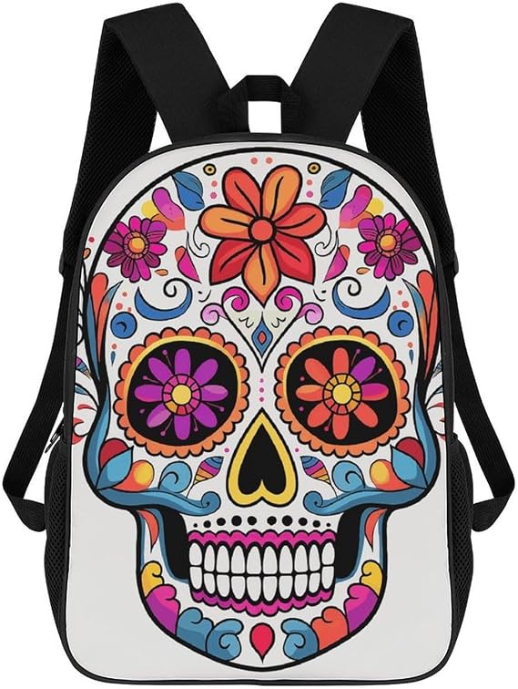Sugar Skull Large Laptop Backpack, 17 Inch Travel Bookbag - skull backpack