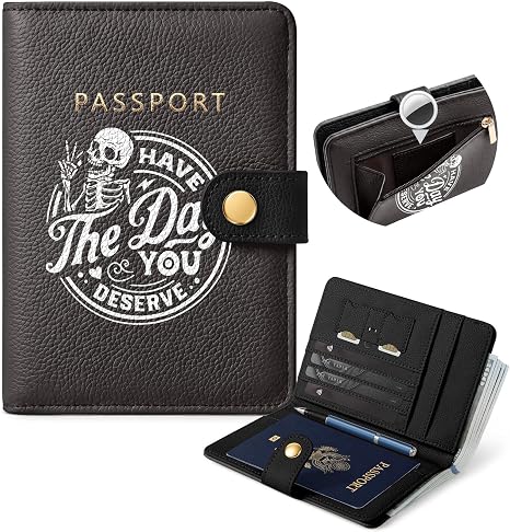 Slohif RFID Passport Holder for Travel with Airtag Hidden Slot Gothic Skull - skull wallet