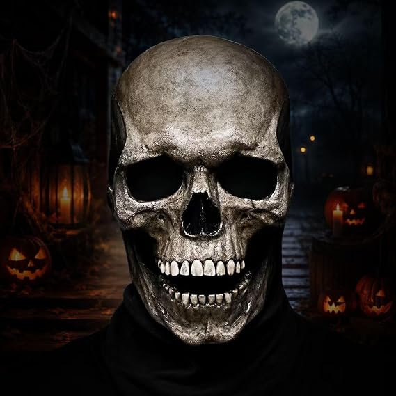 Halloween Full Head Skull Mask with Moving Jaw Realistic Latex Adult - sugar skull costume