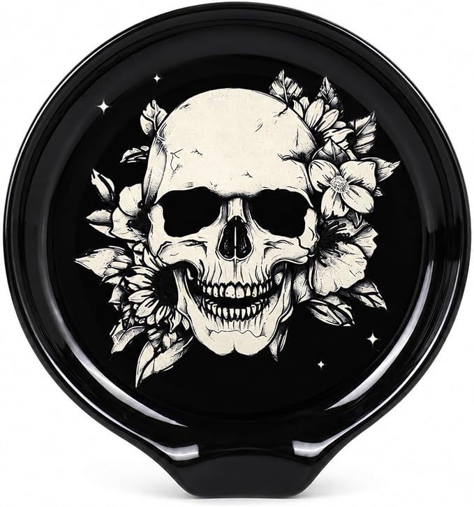 JarThenaAMCS 4.7 Inch Halloween Ceramic Spoon Rest, Horror Skull Floral - skull coaster