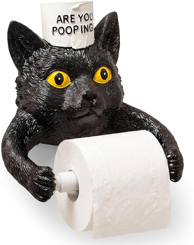 Halloween Cat Toilet Paper Holder, Free Standing Bathroom Decor - skull toilet paper