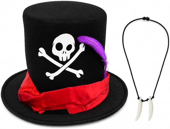 Wizard Costume Accessories Set Skull Magic Magician Top Hat Tooth Necklace - sugar skull costume