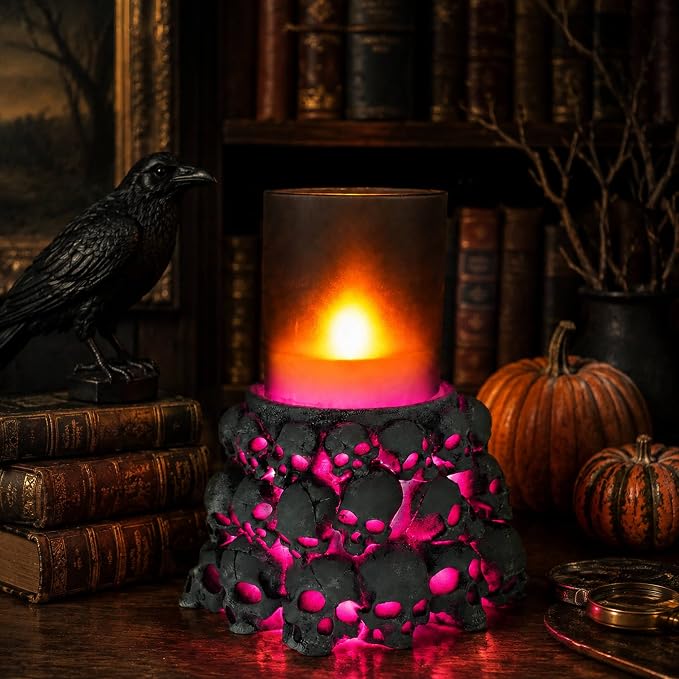 Skull Flameless Candle with Timer, Gothic Decor, Halloween Decor - skull candle