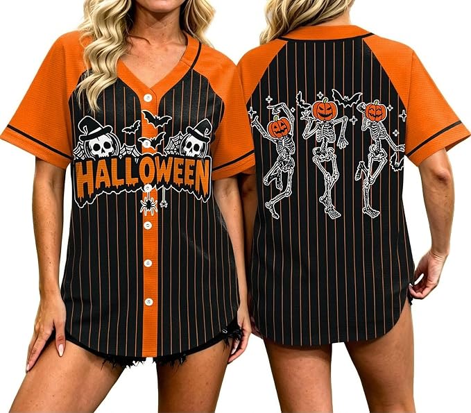 Halloween Shirt for Women Spooky Season T Shirt Halloween Baseball Jersey - skull tshirt