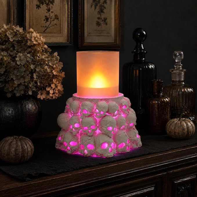 Skull Flameless Candle with Timer, Gothic Decor, Halloween Decor - skull candle