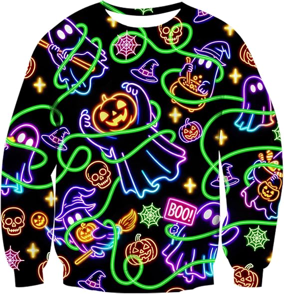 Goodstoworld Halloween Sweatshirts for Mens Funny Neon Costume S-XXL - sugar skull costume