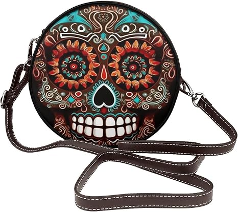 Sugar Skulls Day of the Dead Shoulder Bag for Women PU Leather Purses Retro Clutch Handbags with Zipper & Removable Strap for Daily Use, Phone Wallet, Trendy Ladies Crossbody Bag - sugar skull handbags for sale