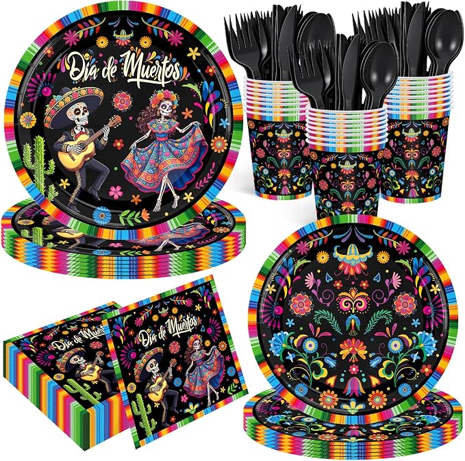 Day of the Dead Party Supplies Kit Sugar Skull Plates Cups Napkins - skull plate