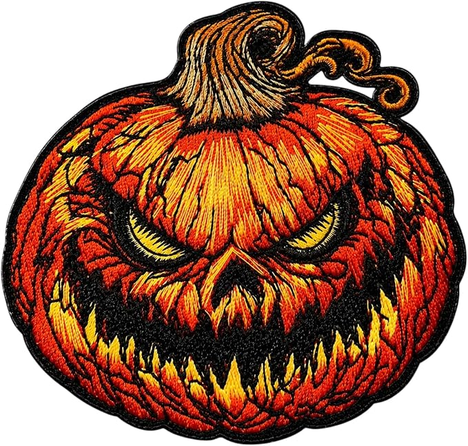 Scary Halloween Pumpkin Iron On Patch, Evil Jack O Lantern Embroidered Patch, Horror Pumpkin Skull Patch, Spooky Sew On Applique for Jacket Backpack Hat