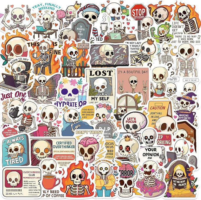 Funny Skeleton Stickers for Adults 50Pcs Weird Cartoon Meme Halloween Decal - skull sticker