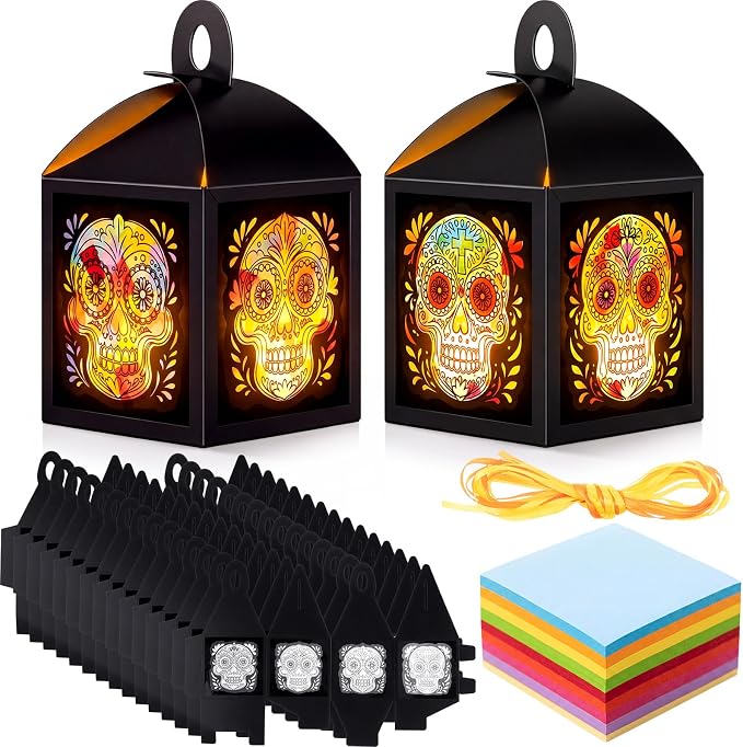 Chivertion 24 Sets Day of the Dead Paper Lantern Crafts Kits Skull - skull sticker