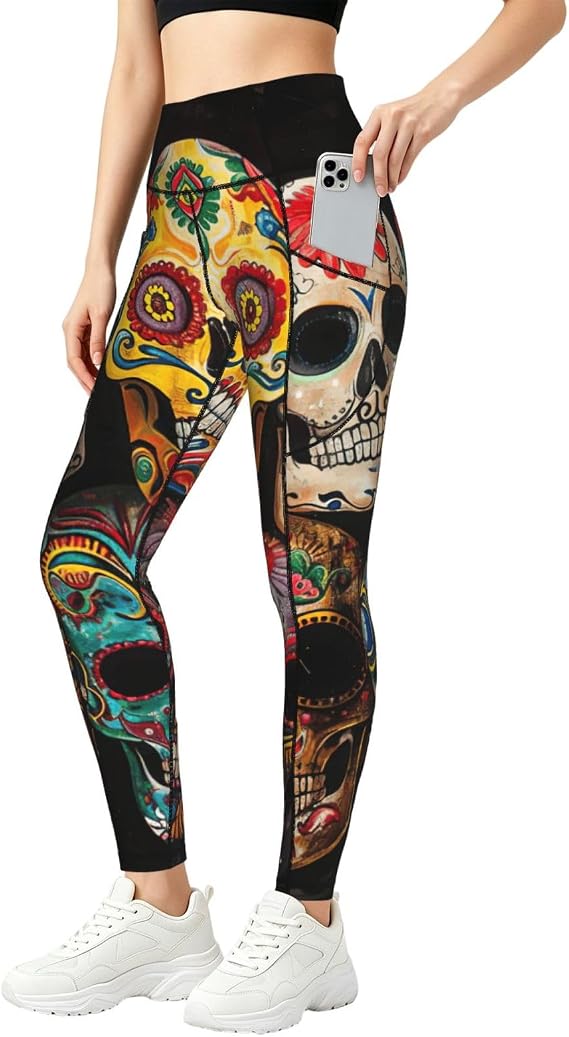Sugar Skulls Print Women's Yoga Pants Baggy Breathable Daily Running Workout Gym Casual Wear - skull leggings