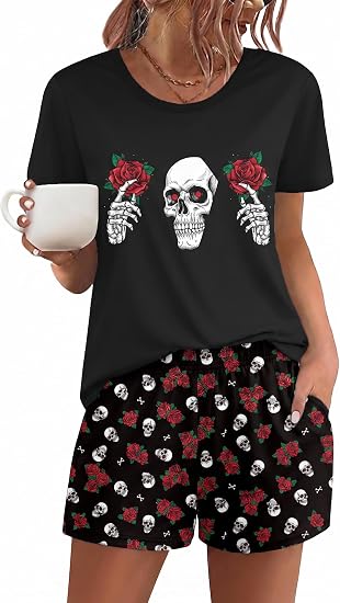 Ekouaer Women’s Pajama Sets 2 Piece Short Sleeve Tops and Soft Shorts Pjs