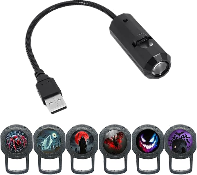 Halloween Projector Light with 6 Film Slides Holiday USB Led Lamp Indoor - skull lamp