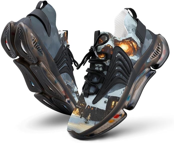 Large Ice Skull Looms Over an Old Village Sneakers for Women Lightweight - sugar skull boots