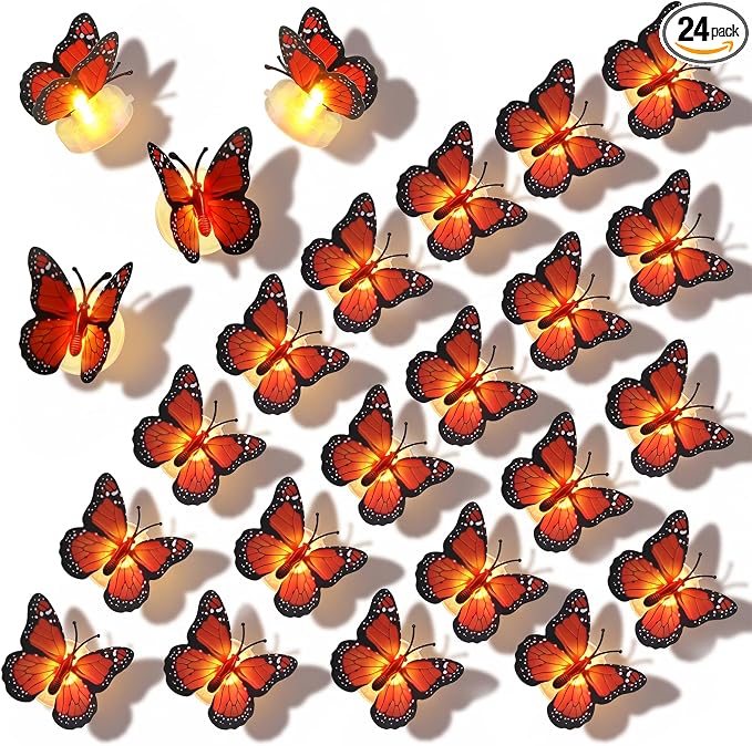 Bigmeta 24pcs Dia De Los Muertos Light Up Monarch Butterfly Decorations - skull figurine