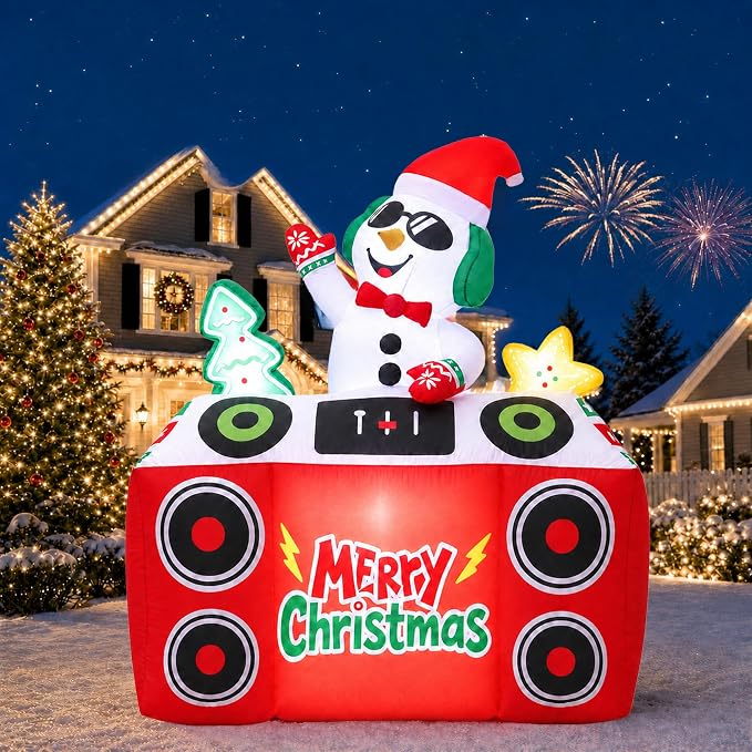 6 FT Christmas Inflatables Snowman DJ Playing Music on Turntable,LED Lights - skull inflatable