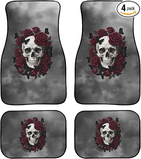 Gothic Skull Print Non Slip Car Floor Mats Full Set of 4 - skull carpet