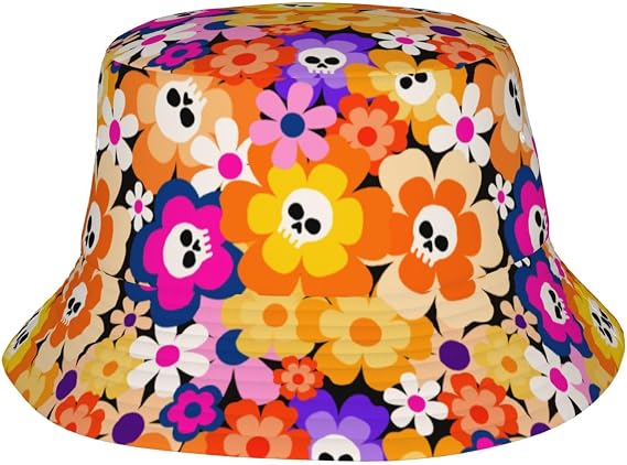 Halloween Bucket Hat for Women Men Watercolor Gothic Skull Hat Holiday Party Cap Outdoor Travel Sun Caps - skull hat
