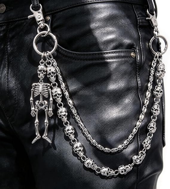 Skull Wallet Chain for Men, Gothic Punk Biker Pant & Jean Chain - skull plate