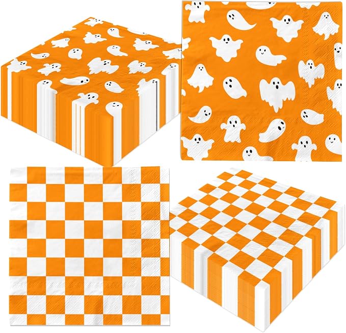 80Pcs Halloween Paper Napkins Disposable, Cute Orange Ghost Napkins 6.5Inch - skull toilet paper