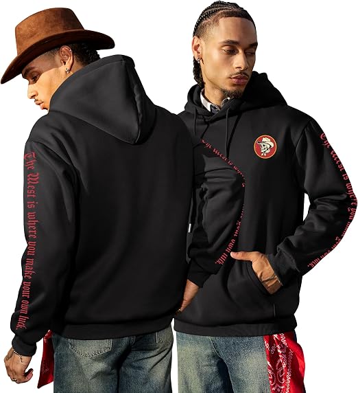 Herberton Mens Western Graphic Hoodie Fleece-Lined Unisex Sweatshirt - skull hoodie