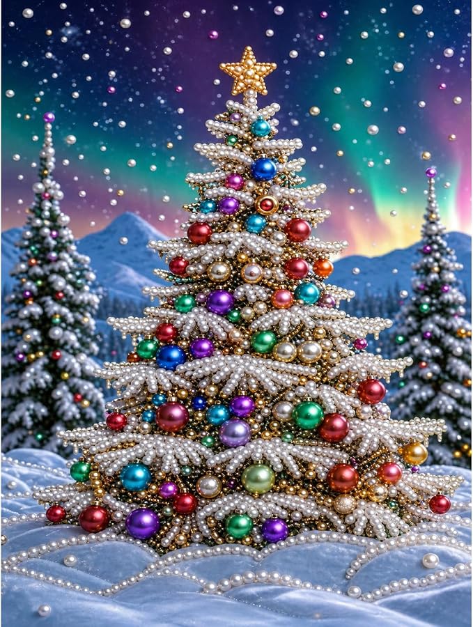 JFYHAB Christmas Tree Pearl Diamond Painting Kits for Adults, 5D Diamond Art for Beginners, Christmas Tree DIY Special Shape Pearl Gem Crafts for Home Wall Decor, 12x16 Inch - skull painting