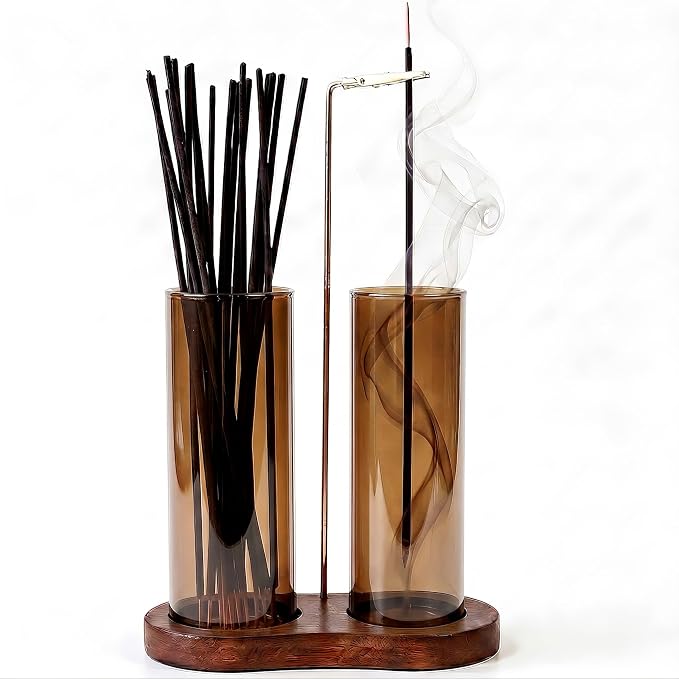 Incense Holder for Sticks Upside Down Hanging Incense Burner with Removable Glass Ash Catcher and Wooden Base, Modern Vertical Zen Decor for Home Office Yoga Meditation Room(Brown) - skull incense burner