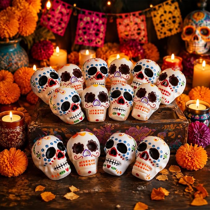 24 Pcs Miniature Day of the Dead Skulls for Ofrenda Decorations - skull figurine