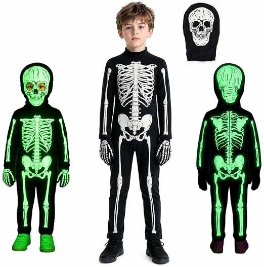 Kids Skeleton 3D‑Printed halloween Costume boys glow - skeleton