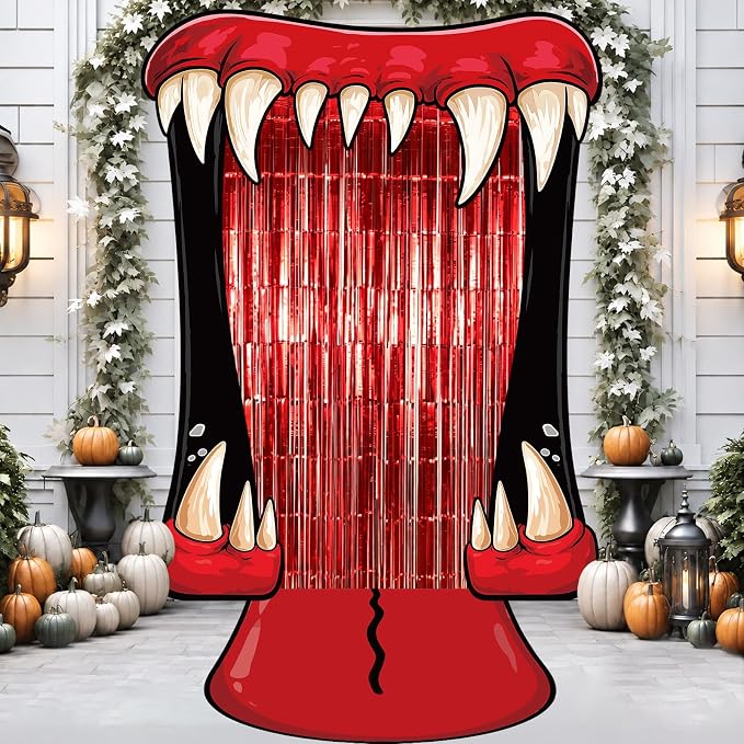 6Pcs Halloween Monster Mouth Door Decorations with Red Tongue Carpet - skull carpet