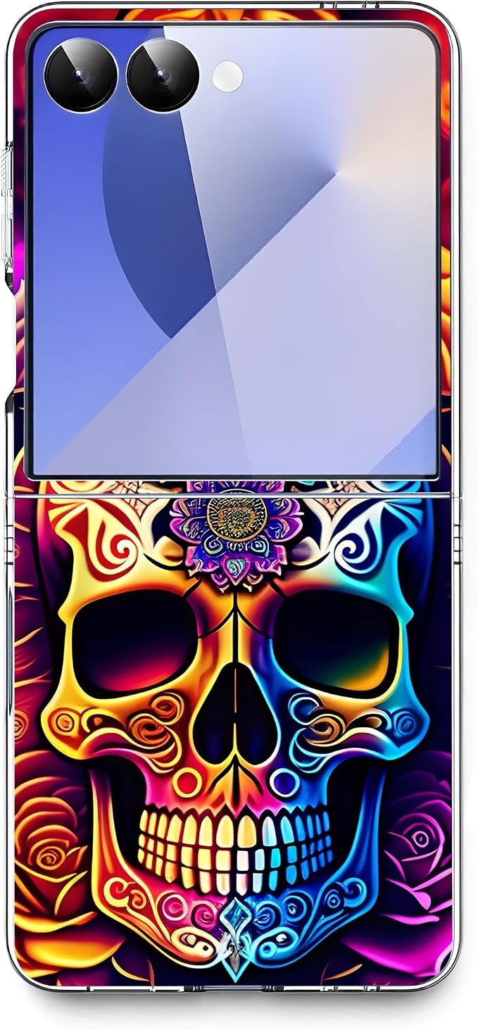 Bcov Case for Galaxy Z Flip 8,Colorful Mandala Skull Flowers Anti-Scratch Solid Hard case Protective Shookproof Phone Cover for Samsung Galaxy Z Flip 8 Flip8 - Skull phone case