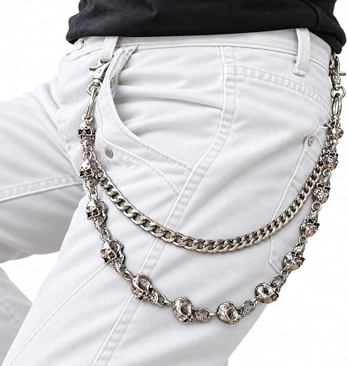 Silver Skull Pants Chain for Men, Punk Gothic Wallet Chain for Jeans - skull wallet