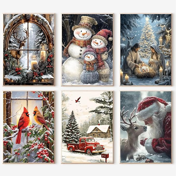 LWZAYS 6 Pack Christmas Paint by Numbers Kit for Adults 16x12 Inch - skull painting