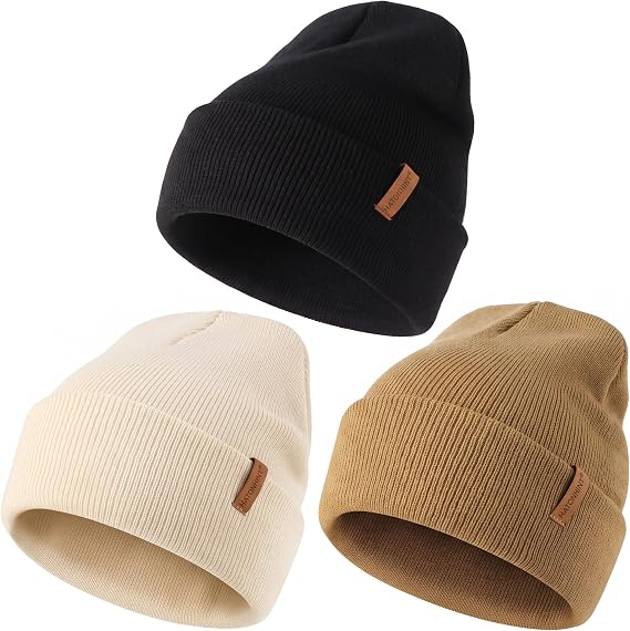 3 Pack Beanie for Men Women，Double Layer Soft Winter Warm Knit Skull Cap - skull jacket