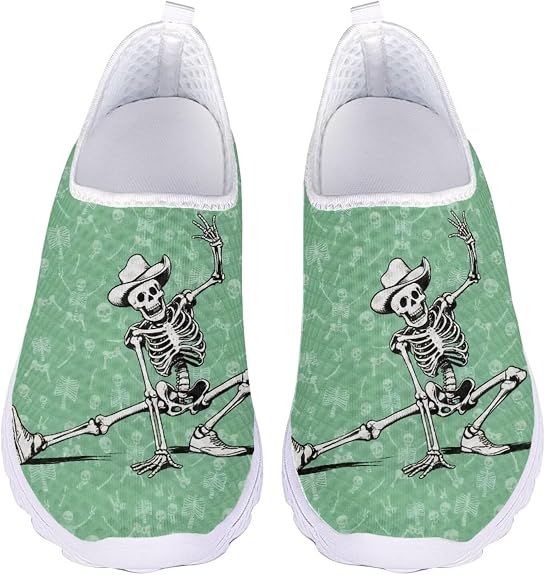 Halloween Walking Shoes for Women Slip-on Mesh Running Shoes Causal Loafers,Size 35-43 EU - sugar skull boots