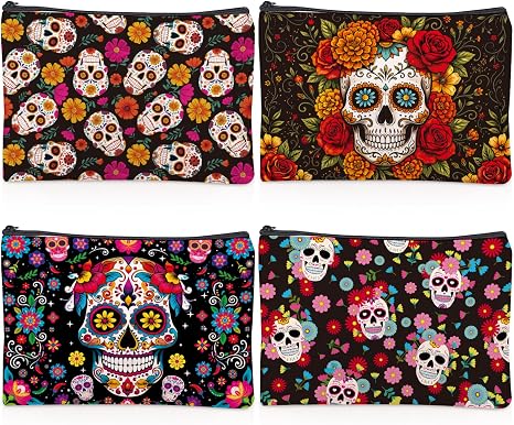 Sitsink Day of Dead Sugar Skull Makeup Bag Gifts for Women Friends - skull suitcase