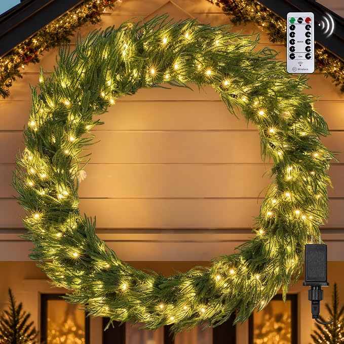 BLOSMON 60 Inch Large Outdoor Christmas Wreath, Prelit, Power Plug in - skull wreath