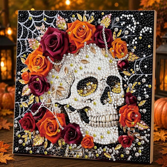 Reofrey DIY Halloween Pearl Art Kits for Adults, 5D Diamond Art Kits B07 - skull painting