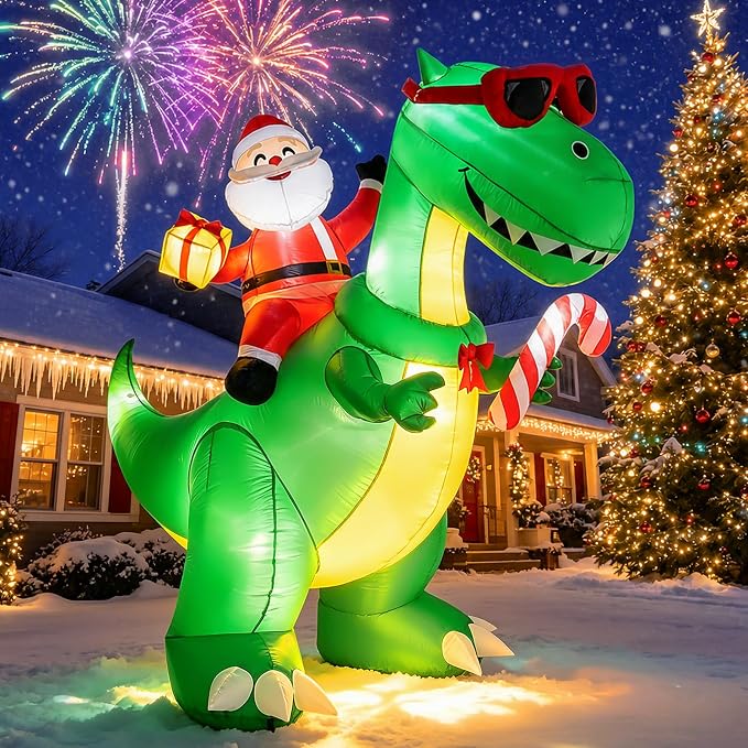 Joyoldelf Christmas Inflatables Outdoor Decorations 8FT Santa Ride Dinosaur - skull inflatable